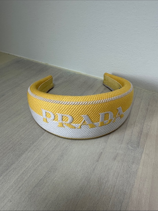 Prada Accessories - AUTHENTIC Prada Yellow & White Embroidered Logo Padded Headband - Bold Logo